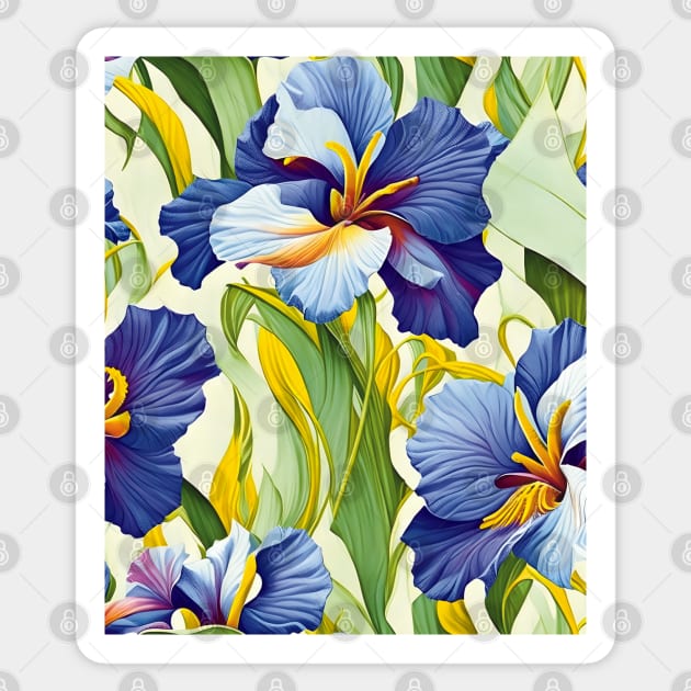 Blue Irises Field Pattern Sticker by PatternToSuccess